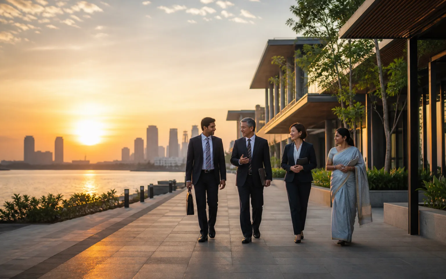 Sri Lankan and Japanese business leaders walking together after a productive meeting