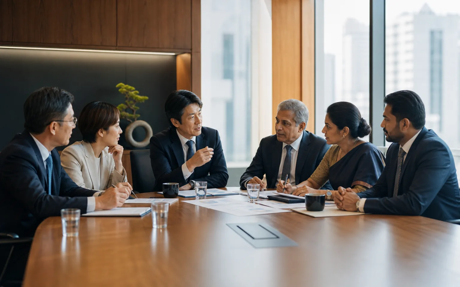 Sri Lankan and Japanese executives discussing strategy together in Tokyo